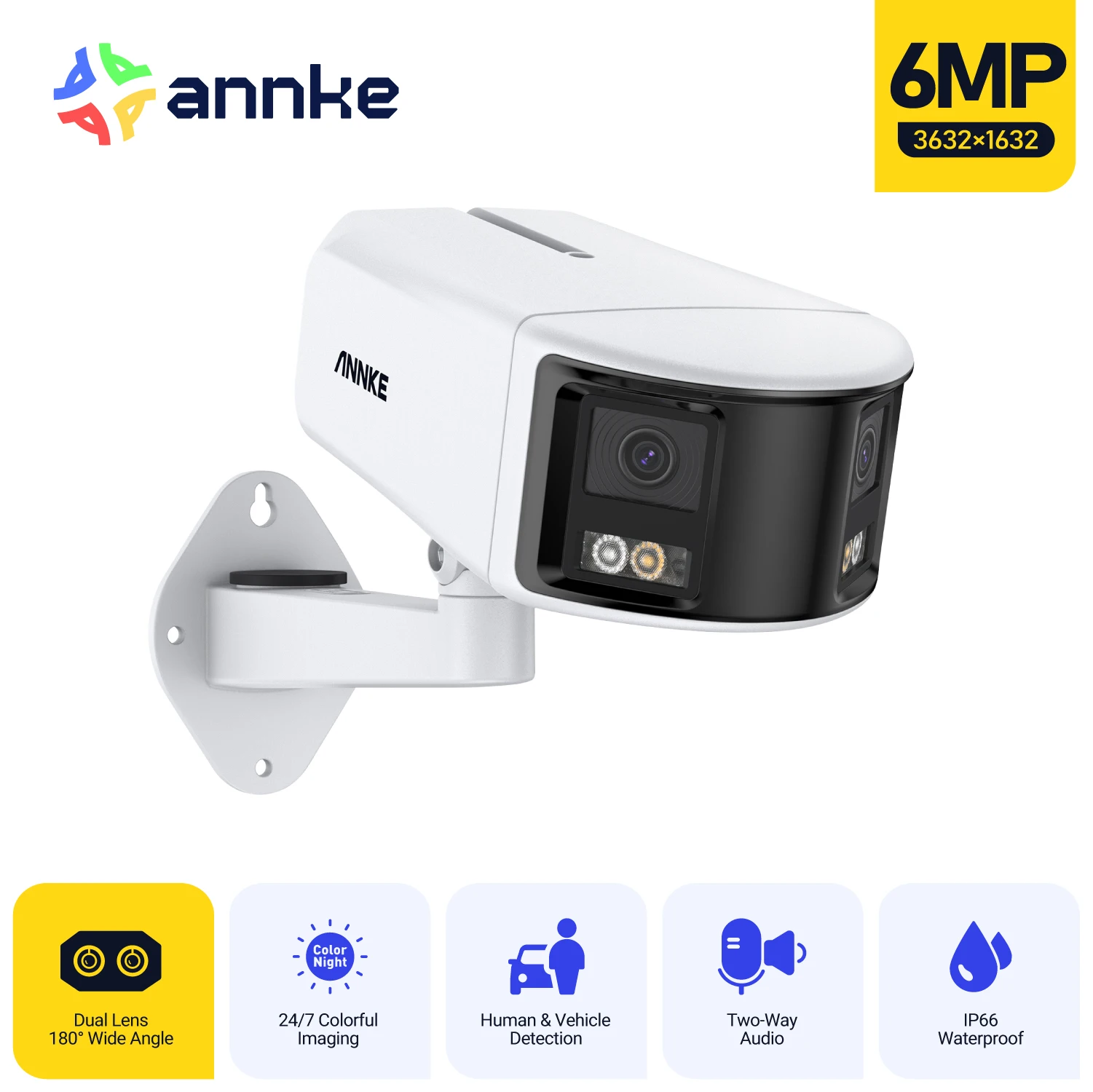 Image of ANNKE 8MP 4K 6MP Telecamera di sicurezza con doppio obiettivo Rilevamento umano Audio bidirezionale 180 ° Telecamera IP Poe panoramica a doppio obiettivo con ampio angolo di visione cod004