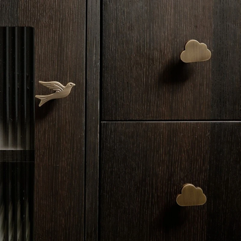 Creative animal designer brass wardrobe door handle bird cloud shaped cute children's room drawer cabinet handle