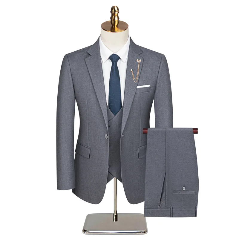 Plus Size Tailored Wedding Groomsmen Suit Three-Piece Set Interview Formal Wear Conference Professional Outfit Suits for Men