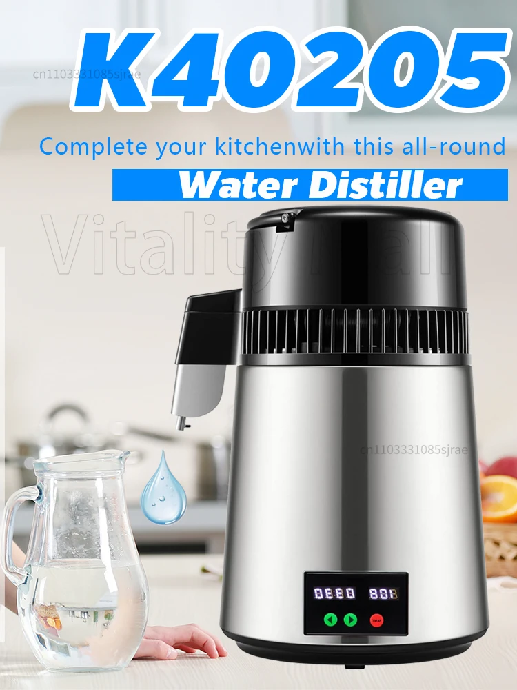 لون Destilador agua، purificador de agua eléctrico acero غير قابل للأكسدة، impression cepat en English para el hogar، 750 وات، 4 لتر،