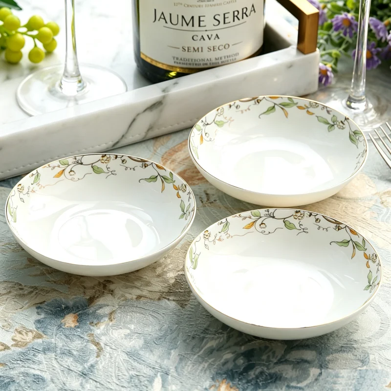 3pcs set, 4 inch, fine bone china small dishes, leaf and gold strip painting, seasoning dip and clip plate, pottery sushi boat