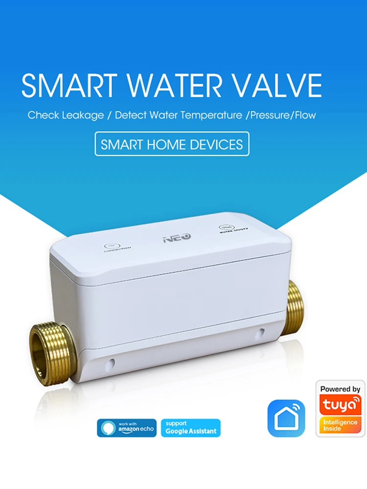 WiFi Smart Water Shutoff Valve Control Water Flow/Pressure/Temperature/Leakage Smart Water Valve Supports Alexa for Google Home