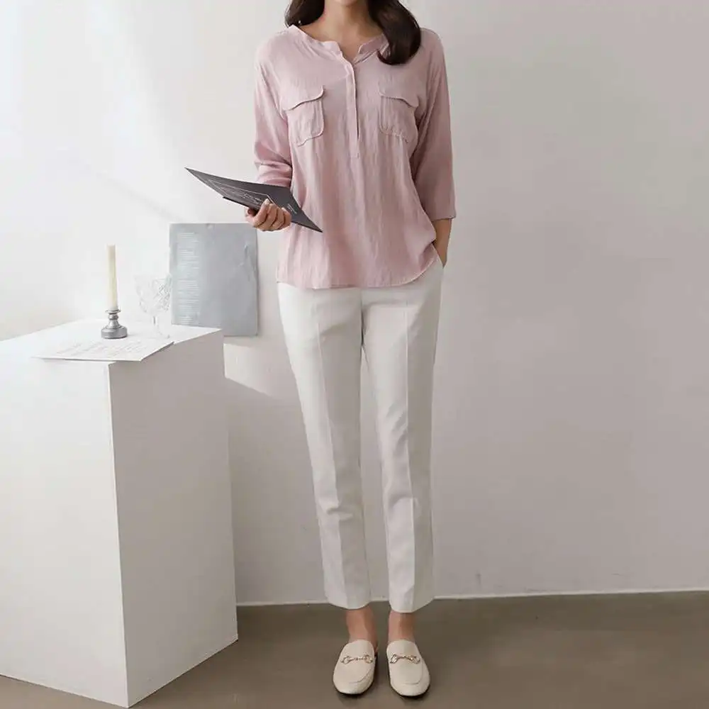 

Весенне-летние женские повседневные топы New Sle round Ne Cotton Blend ort Sve Pure Color Busin для женщин