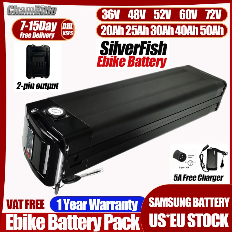 

Электрический велосипед 48 В 52 В Silver Fish EBike Akku Accu 36 В 60 В 20 30 40 50 60 Ач Литиевая батарея 72 В 500 Вт 750 Вт 1500 Вт 2000 Вт Аккумулятор