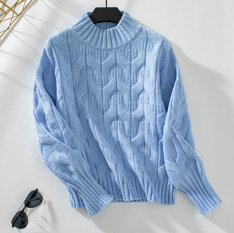 Women's Winter Sweaters Y2K Knitwear Half High Neck Fried Dough Twists Texture Knitting Loose Pullover Women's Knitting Pullover