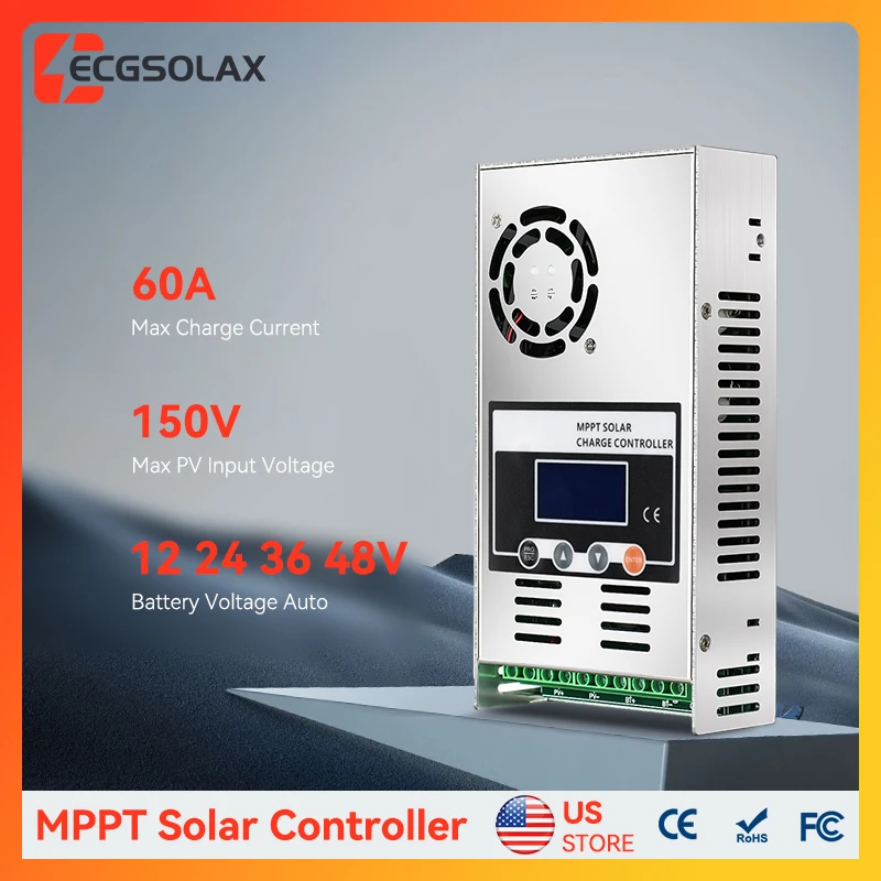 

ECGSOLAX 60A MPPT контроллер заряда солнечных батарей 12В 24В 36В 48В, автоматический контроллер зарядки аккумуляторов 60А, солнечный контроллер с ЖК-дисплеем, макс. напряжение фотоэлектрических элементов 150В