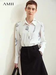 Amii Minimalism 2024 Chiffon Shirts for Women Autumn New Romantic Holiday Style Lapel Rose Print Loose Elegant Blouses 12423037