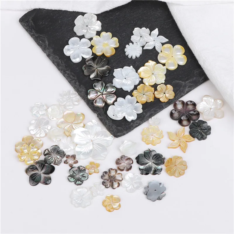 2024 High Quality Pearl White Beads Natural Flower Shape Shell Bead Mother of Pearl Charm Beads for Jewelry Making Accessories