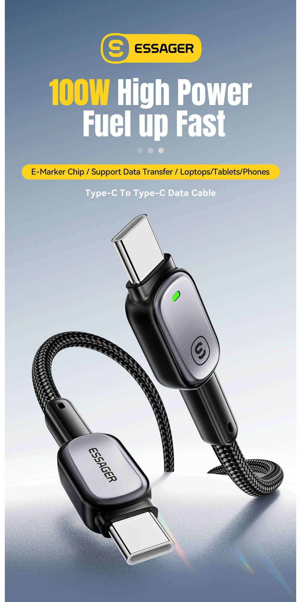 Essager 100W Typ-C-zu-Typ-C-Kabel für iPhone 16 15 Xiaomi Samsung Huawei PD Schnellladung für Macbook Tablet Laptop LED-Kabel – Detail 1