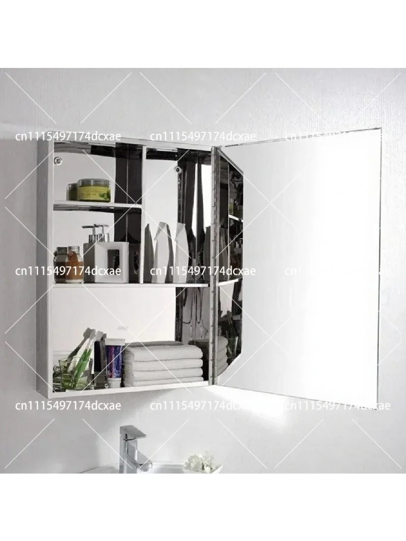Wall Mounted Stainless Steel Bathroom Mirror Cabinet, Modern Simple Design, Thickened Storage Cabinet