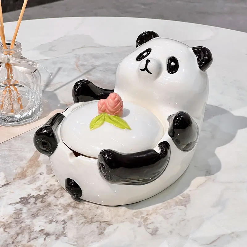 WHYOU Creative Panda Personality Cigar Ashtray Home Gadgets Portable Ashtray Living Room Home Decoration Boyfriend Gift