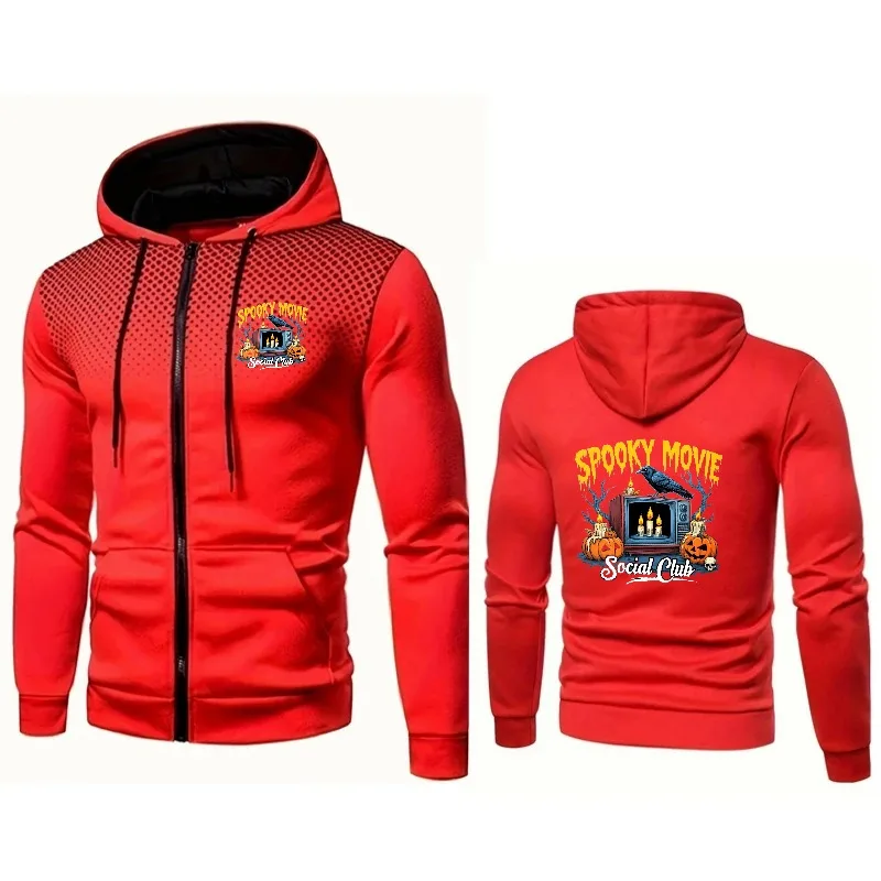 Men's Hooded Jacket Blue Spooky Movie Social Club Printed Halloween Party Costume Casual Wear for Men