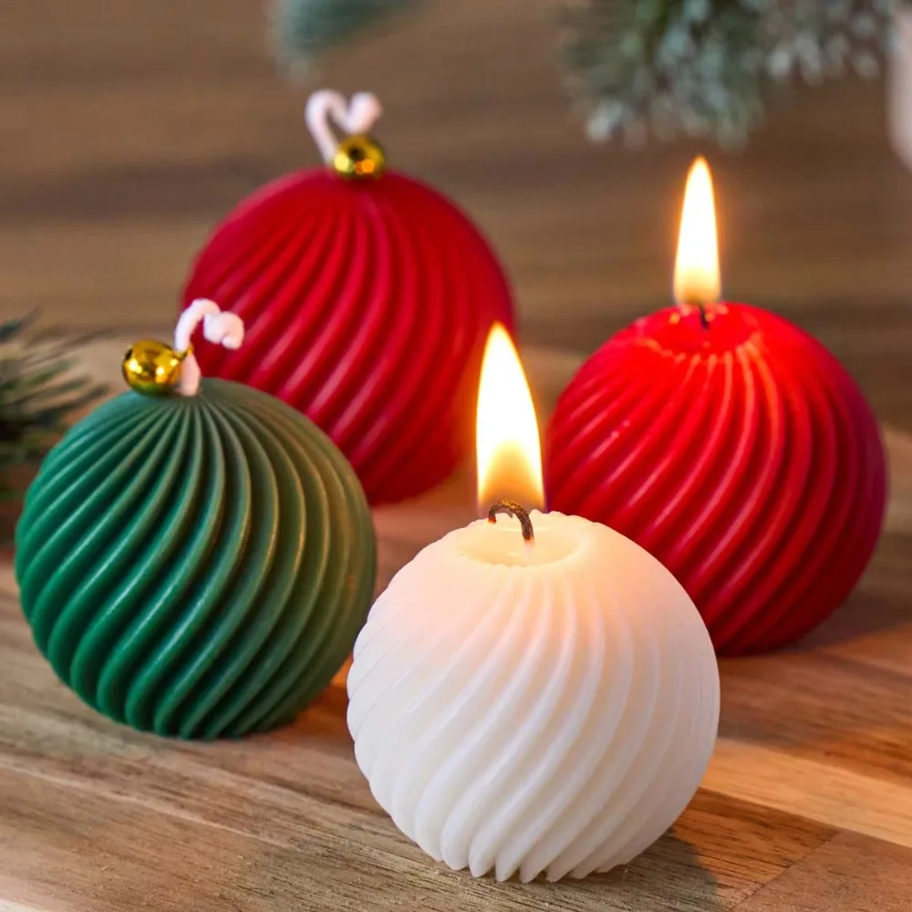 Moule à bougie en silicone boule rotative 3D, souvenirs d'hiver et de Noël, DIY, rayures, savon aromatique, résine, plâtre, fabrication d'artisanat, décoration intérieure