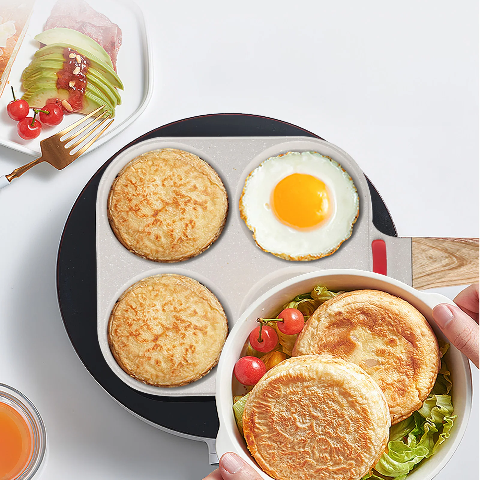 

Omelette Pan 4 Hole Omelette Pan Aluminium Alloy Multifunctional Omelette Burger Pan Non-Stick Easy Clean Kitchen Accessories