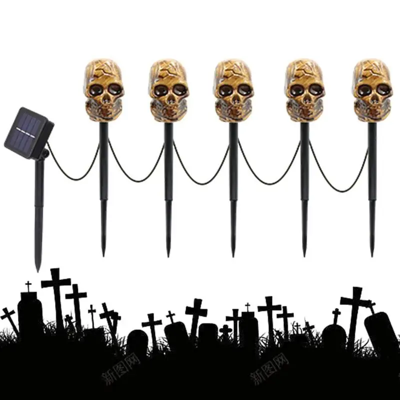 

Skull Solar Pathway Lights 5Pcs Waterproof Pathway Stake Lights Spooky Solar Powered Light For Garden Patio Yard Pathway