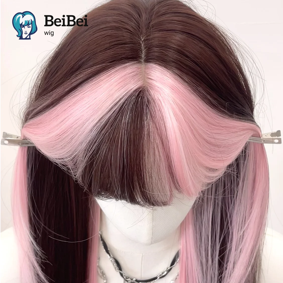 Wig Sorotan Merah Muda Lolita Strawberry Cookies Wig Rambut Lurus Panjang 24 Inci untuk Wanita Wig Sintetis Lucu untuk Penggunaan Sehari-hari Cosplay