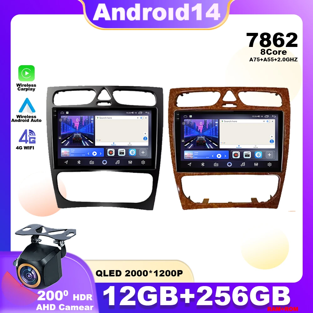 Android 14 For Mercedes Benz C Class S203 CL203 W203 2000 - 2004 Car Radio Multimedia Player Navigation GPS Stereo Carplay QLED