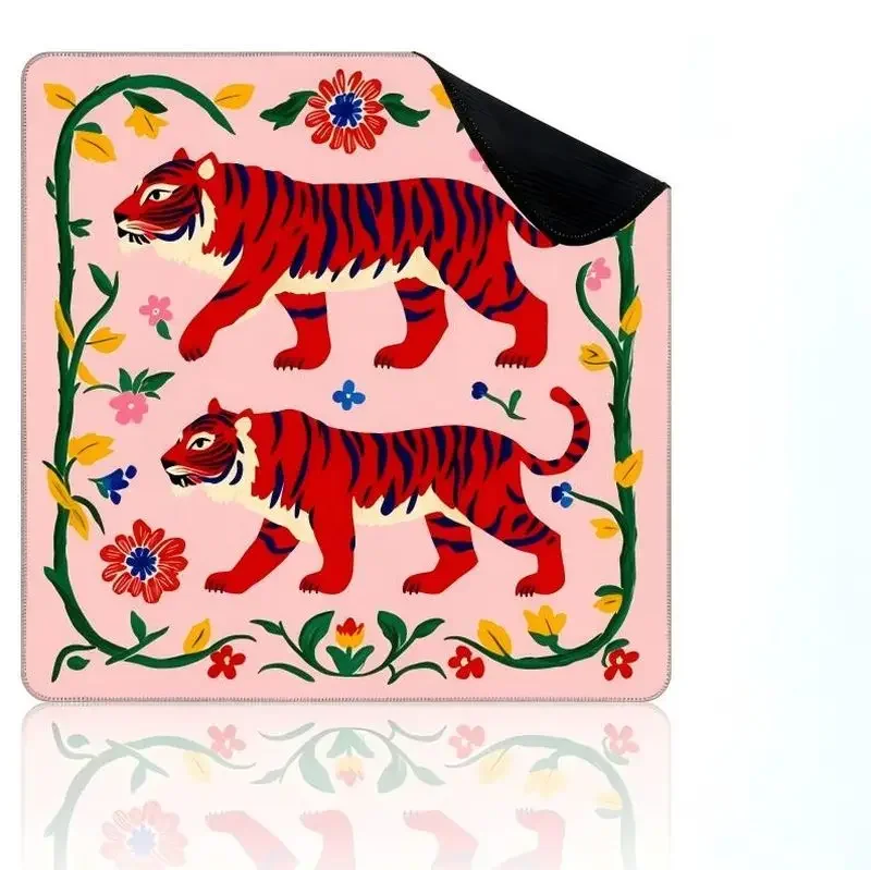 VIKAMA Folk Hand Painted Red Tiger Mahjong Mat Double Sided Non Slip Retro Chinese Dual Use Poker Pad