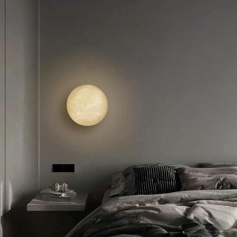 Marmeren koperen wandlamp moderne ronde vorm luxe zolder slaapkamer bedlampje natuursteen salon decor LED-verlichting