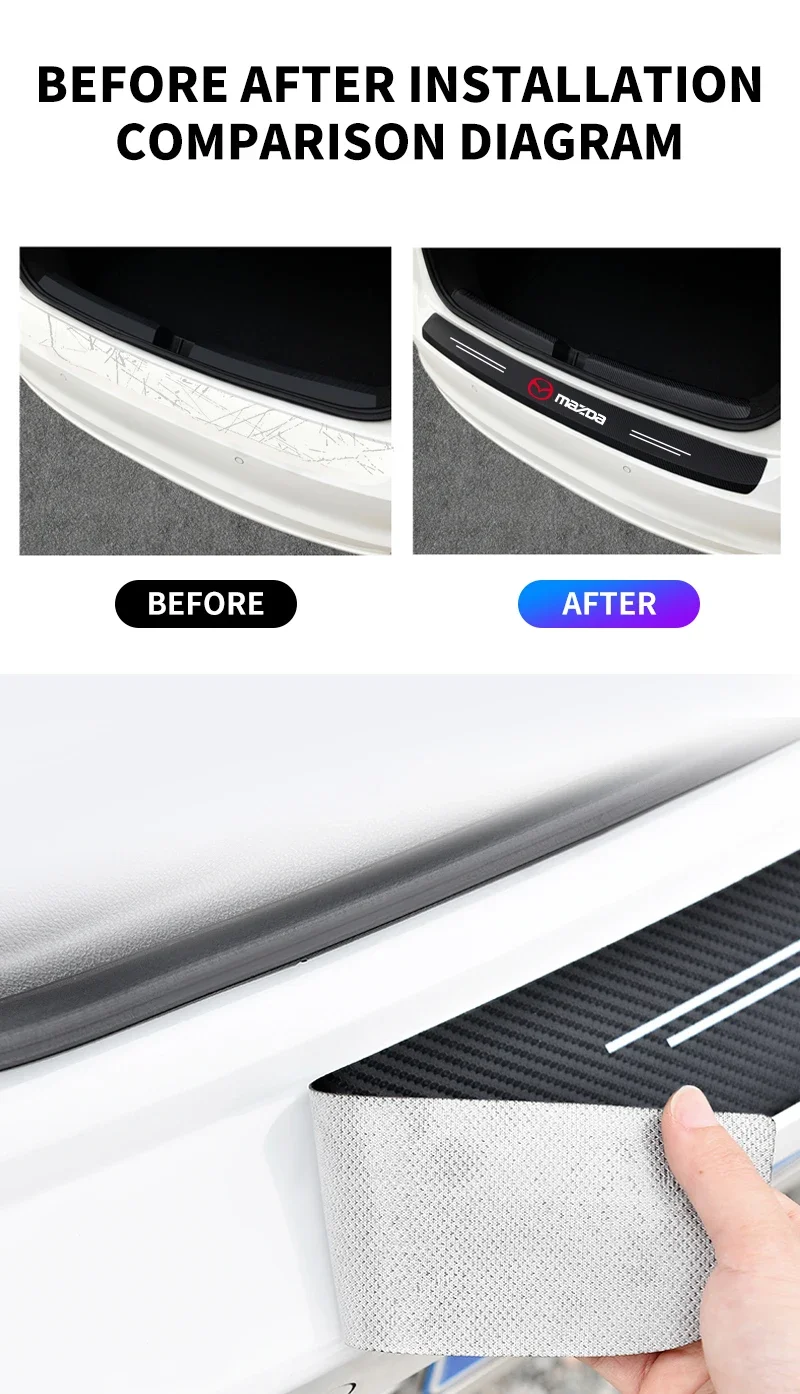 Kohlefaser-Kofferraum-Heckstoßstangenschutzfolie für Mazda 3 5 6 323 626 CX-3 CX-4 CX-5 CX-7 CX-9 CX30 RX8 MX5 – Detail 3