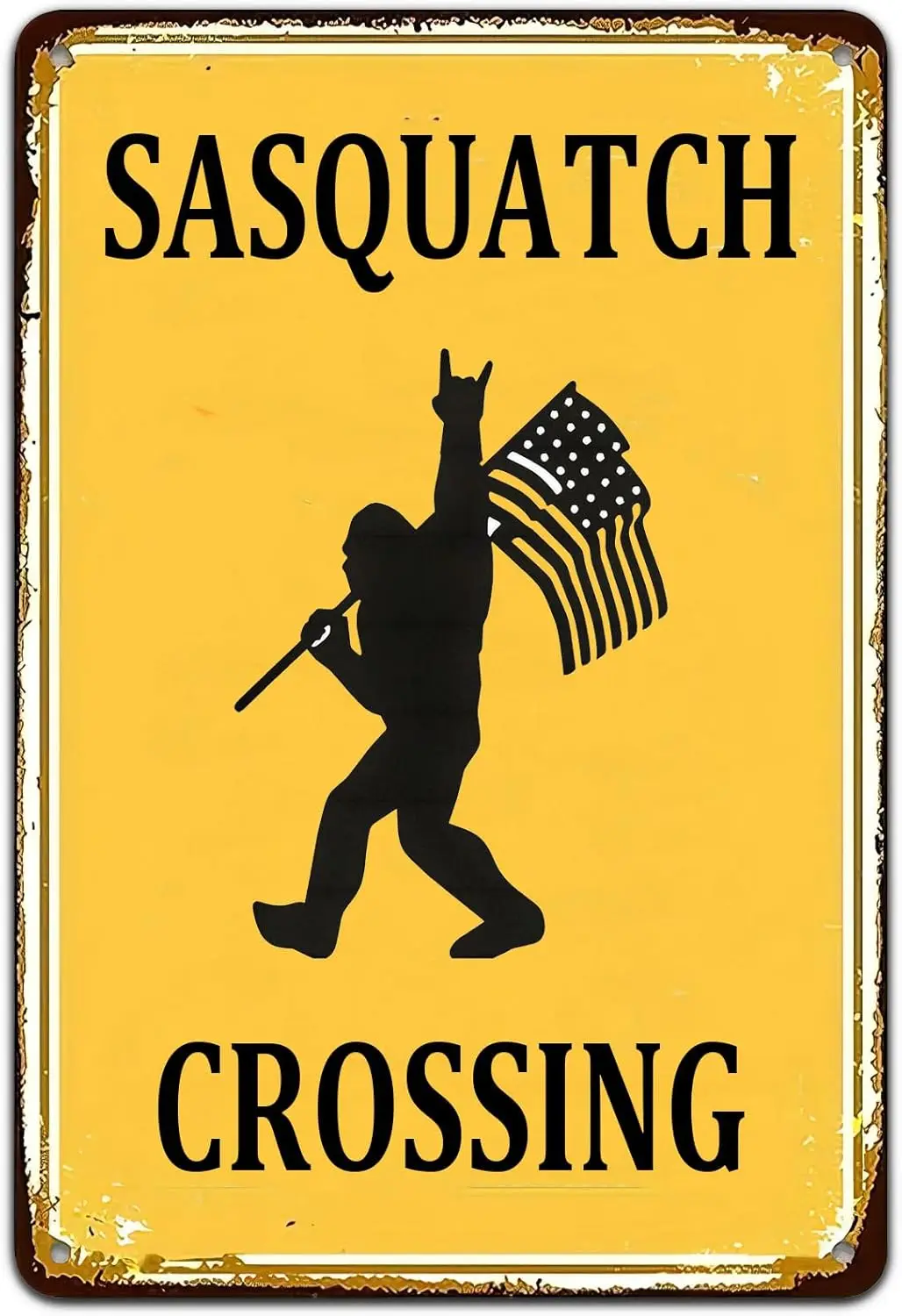 Sasquatch Crossing Tin Signs Warning Bigfoot Crossing Tin Sign Wall Decor Bigfoot Poster Vintage Metal Plaque for Home Bar Bedro