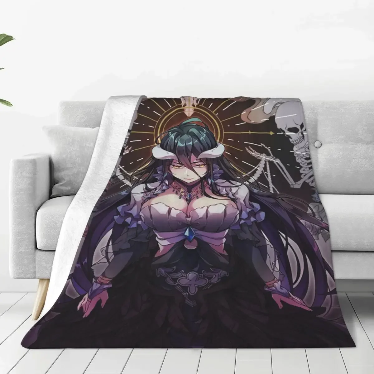 Albedo Overlord Baby Blanket Fleece All Season Sexy Cartoon Multi-function Soft Throw Blanket for Bed Couch Bedding Throws