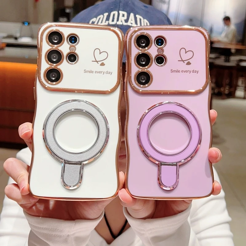 Cute Heart Stand Phone Case For Samsung Galaxy S26 Ultra S25 Ultra S24 S23 S22 Ultra Shockproof TPU Cover