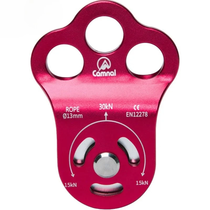 Outdoor Climbing Pulley Aluminum, 3-Hole Connection Fixing Aviation 30KN, Built-in Double Ball Bearing for Rope Lifting