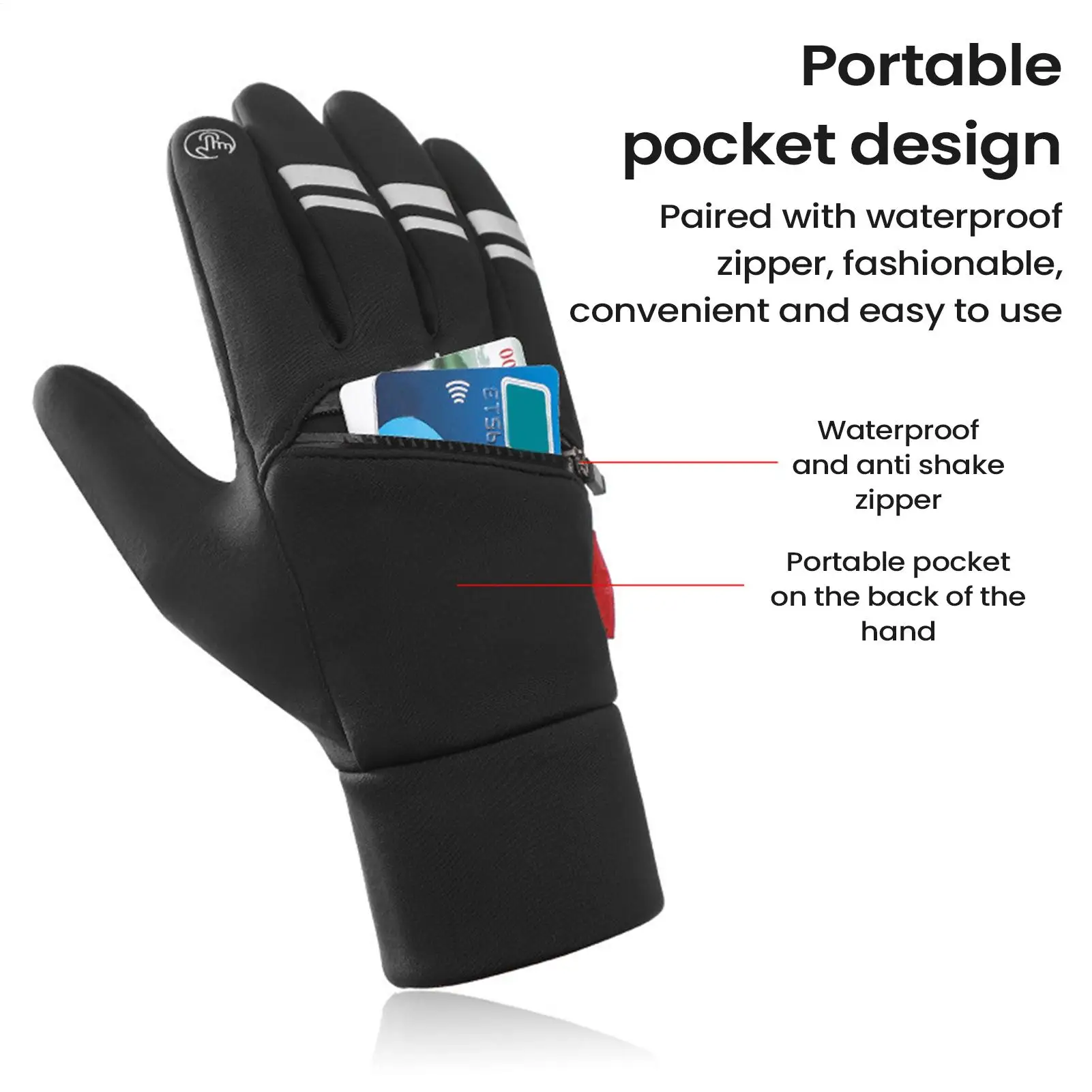 Rechargeable Heated Gloves Three Temperature Settings Touchscreen Heated Warm Sports Outdoor Gloves With Pockets Mittens
