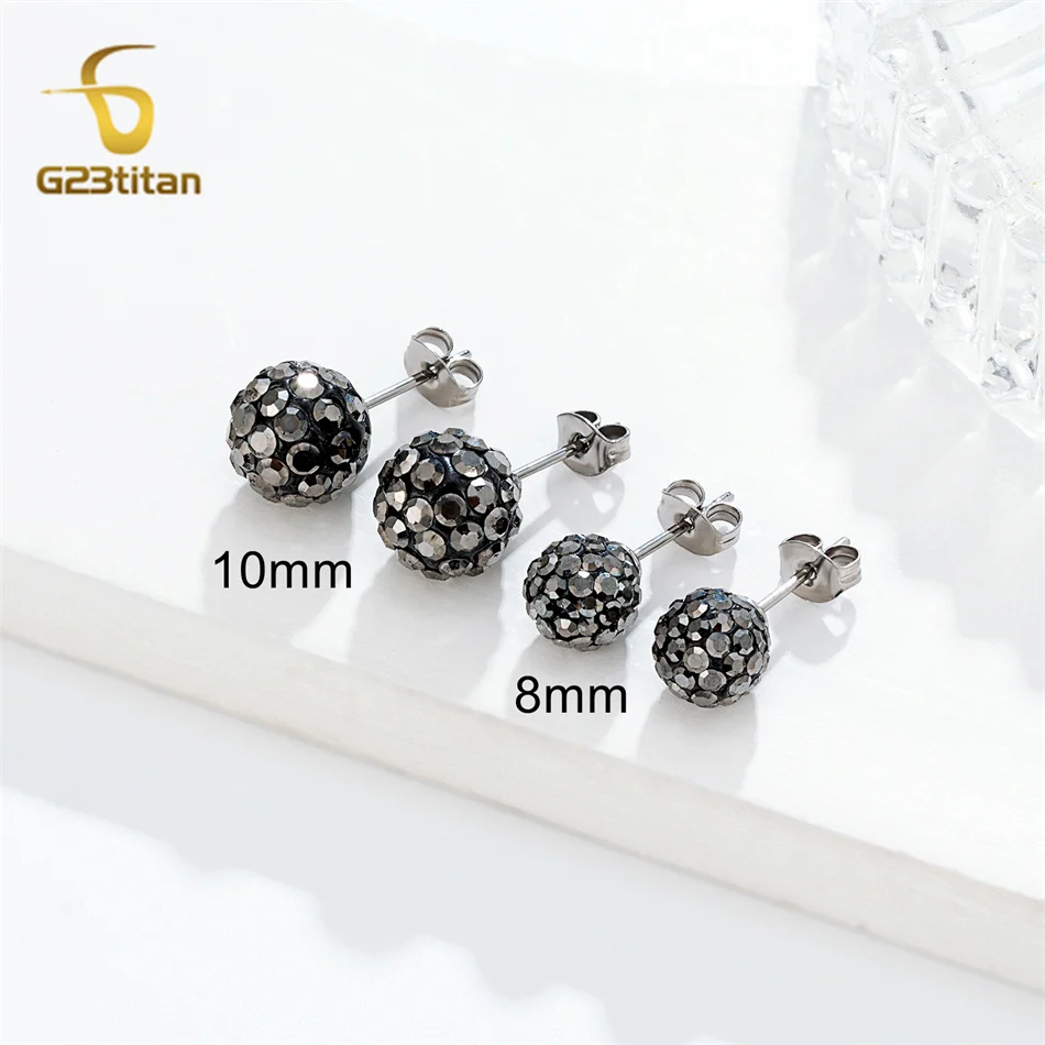 Grey Crystal Clay Ball Bead Earrings for Men Teen Hypoallergenic Titanium Piercing Jewelry Classic Women Man Accessories Present