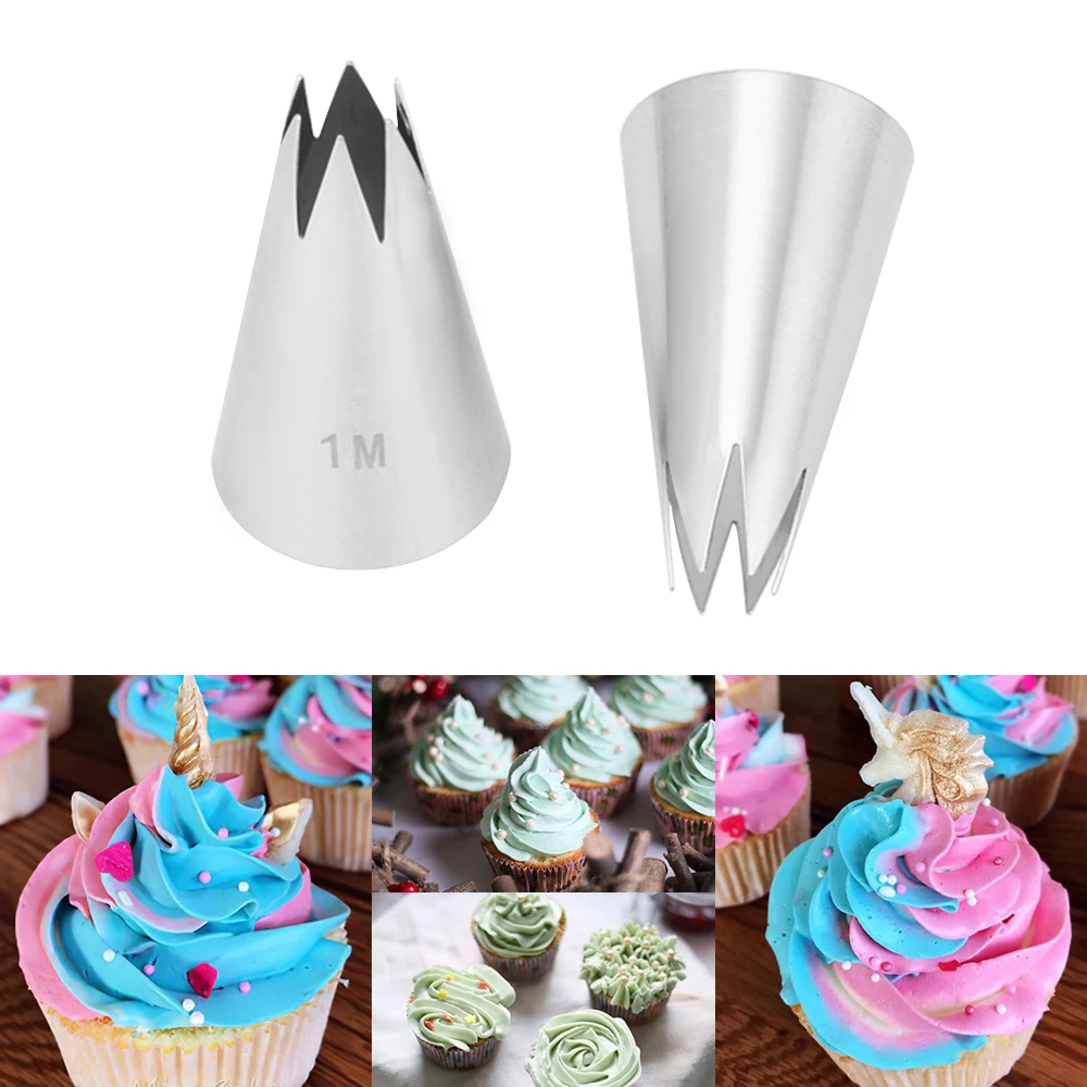 #1M Cake Decorating Nozzle 304 Stainless Steel Icing Baking Pastry Tools Pastry Flower Mout Straight 6-Tooth Cream Nozzle