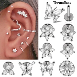 1PC Threadless Cz Flower Butterfly Cartilage Stud Helix Earring Tragus Piercing Jewelry Conch Earring Forward Helix Barbell
