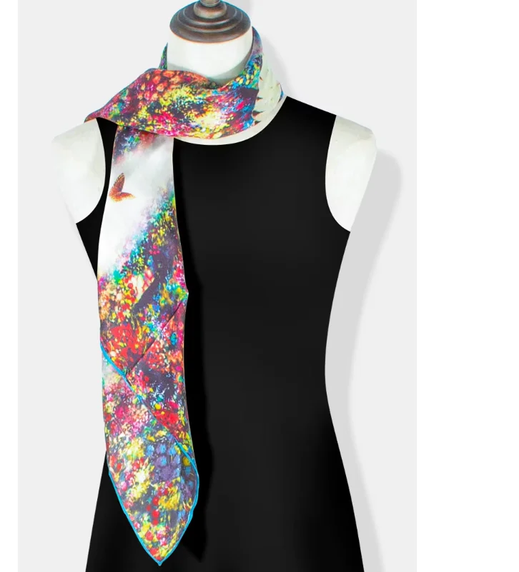 

Ladies' 100% Silk Butterfly Printed Headscarf And Scarf, With Aa Soft Texture And Luxurious And Dazzling Patterns