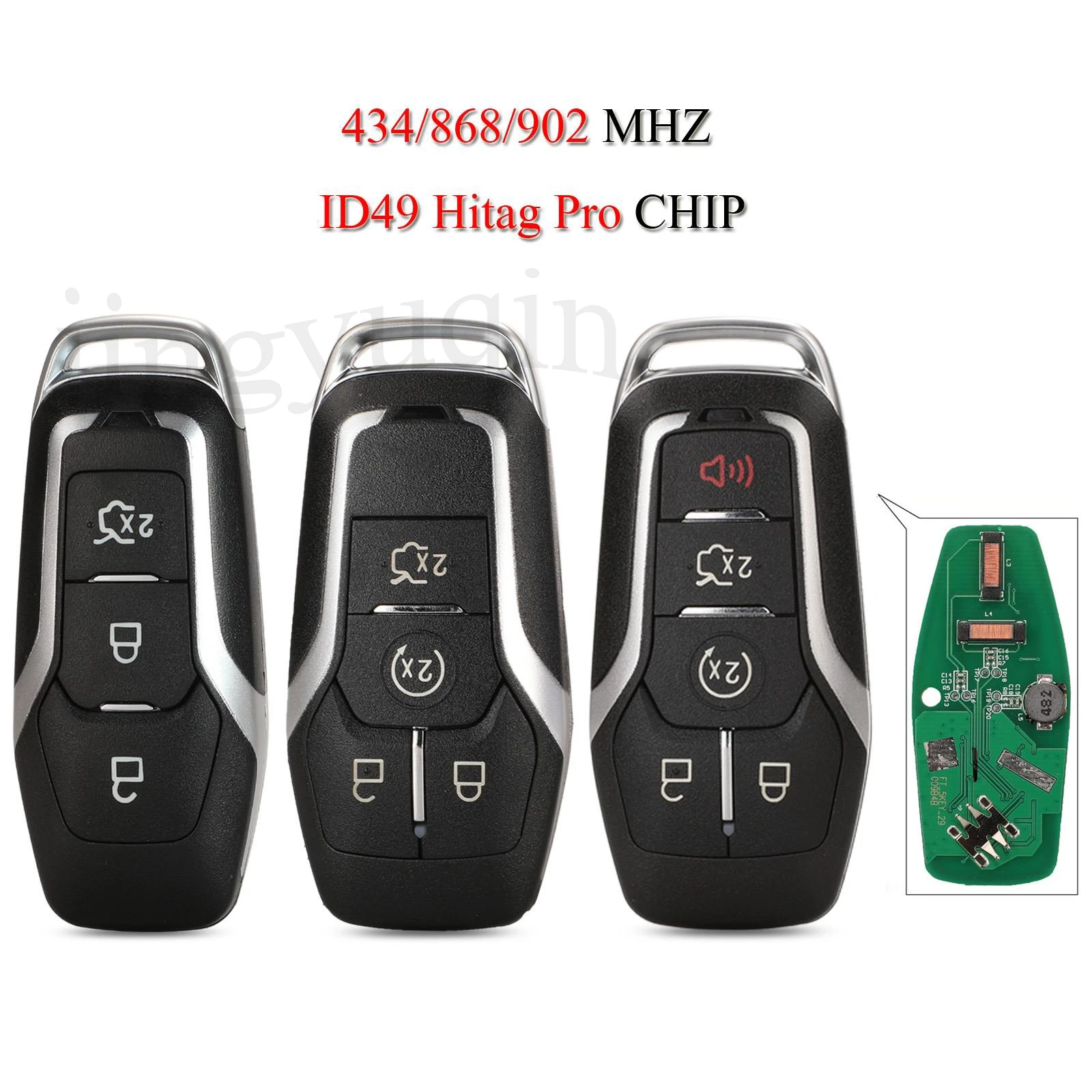 

jingyuqin Remote Smart Car Key For Ford Mustang Edge Explorer Fusion Mondeo Kuka 3/4/5Buttons 433.92/434/868/902Mhz ID49 Chip
