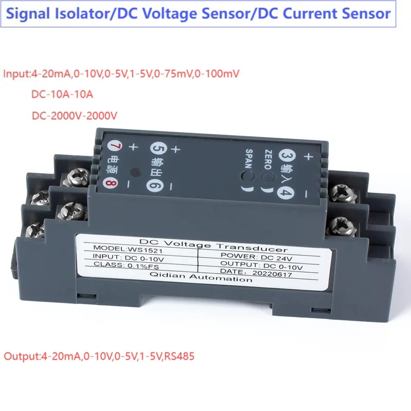 Signal Isolators DC Multi Input 0-100V to Output 4-20mA 0-10V 0-75mV DC10A Current DC2000V Voltage RS485 Analog Signal Converter