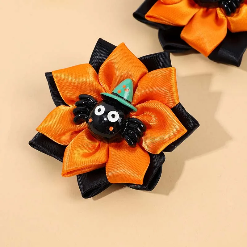 ncmama 2Pcs Halloween Flower Hair Clips Cute Spider Hairpin for Kids Girls Ghost Barrettes Child Headwear Girl Hair Accessories