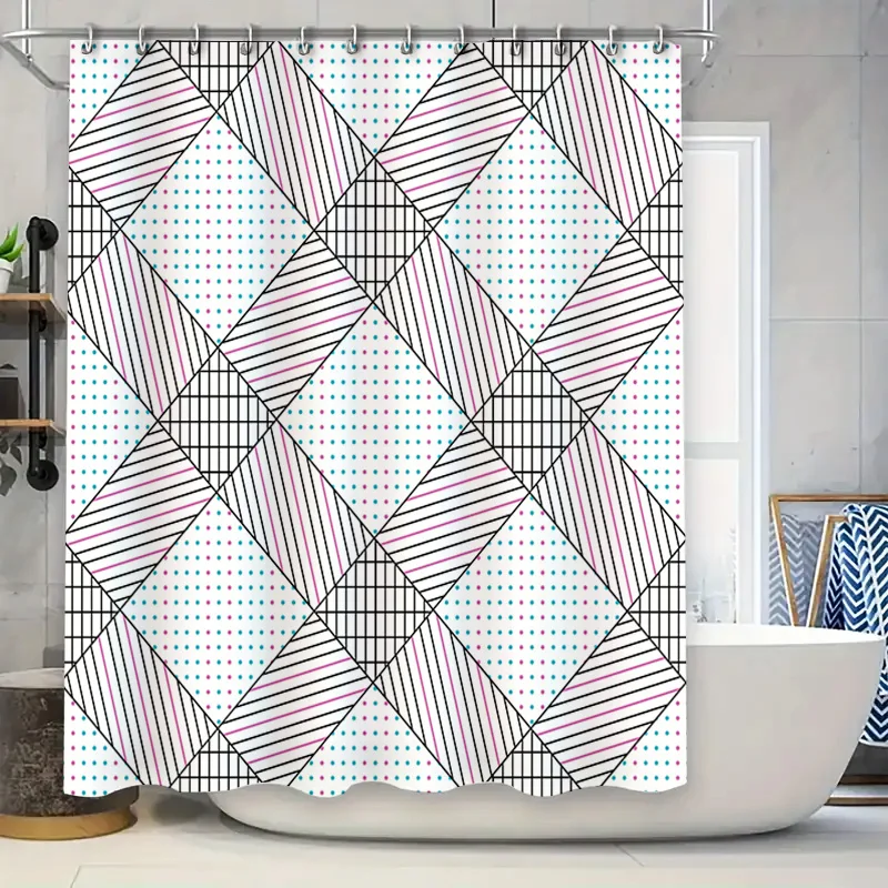 

Modern Geometric Pattern Shower Curtain Decorate Your Bathroom with Black, White Pink Stripes for a Bold Touch!