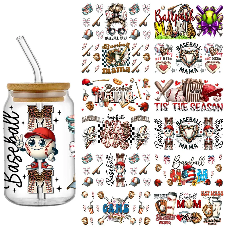 Cartoon Ball baseball 16OZ UV DTF Cup Wraps Transfer Sticker For Glass Libbey Can Bottle Selfadhesive Washable DIY Custom