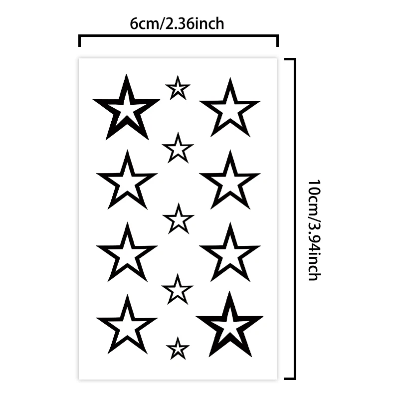남녀공용 방수 임시 문신 스티커, 1-2 주 동안 오래 지속되는 방수, 5 점 별, 1PC
