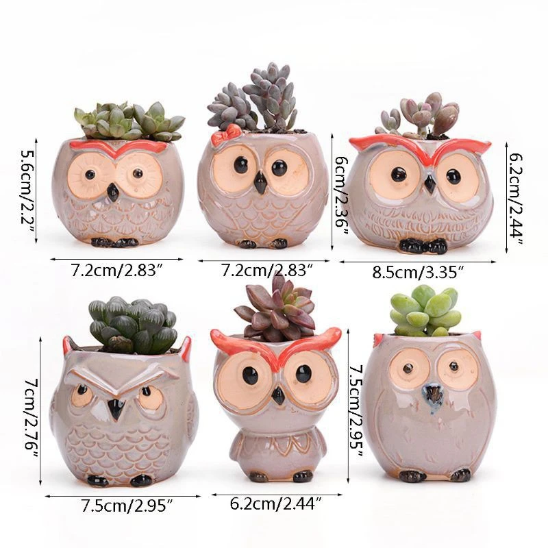 1PC Horticultural Cute Owl Ceramic Flower Pot, Succulent Plant Potted Thumb Pot Ceramic Decoration