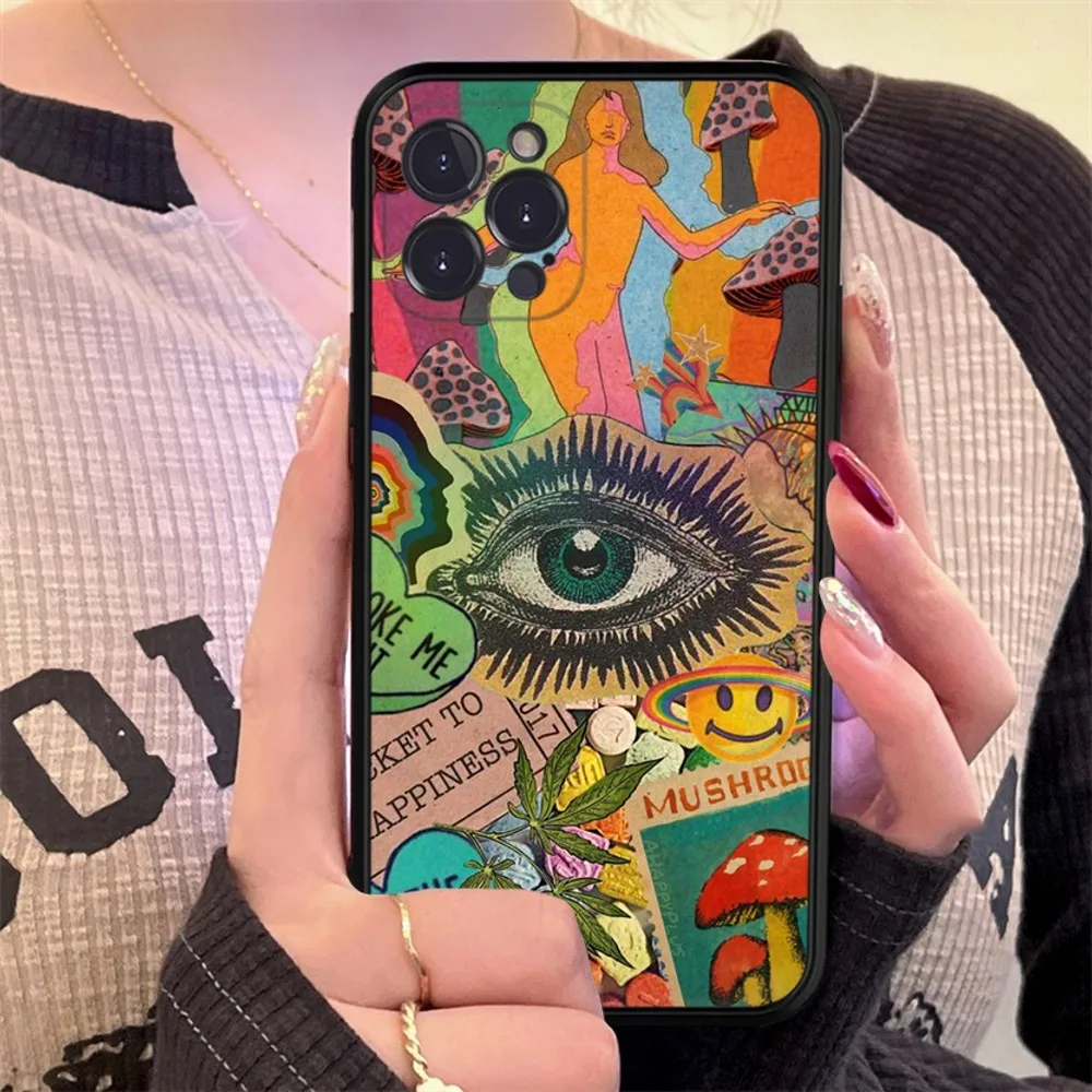 Trippy Psychedelic Mushrooms Phone Case Silicone Soft For Iphone 15 14 13 12 11 Pro Mini XS MAX 8 7 6 Plus X XS XR Cover