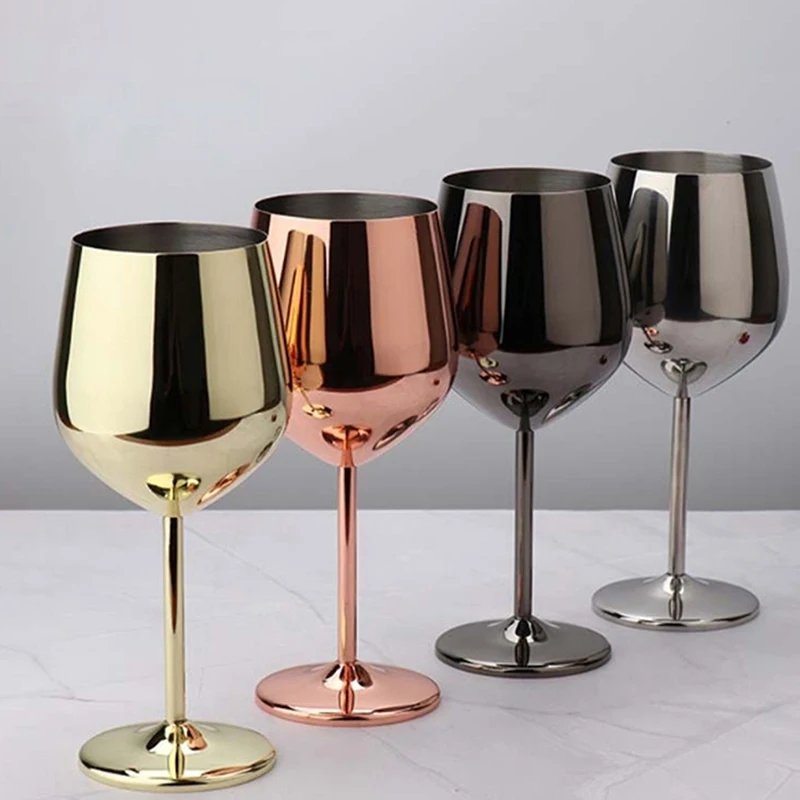 500ML Stainless Steel Goblet Red Wine Cocktail Glass Unbreakable Metal Tall Champagne Glass Bar KTV European Style Goblet Glass