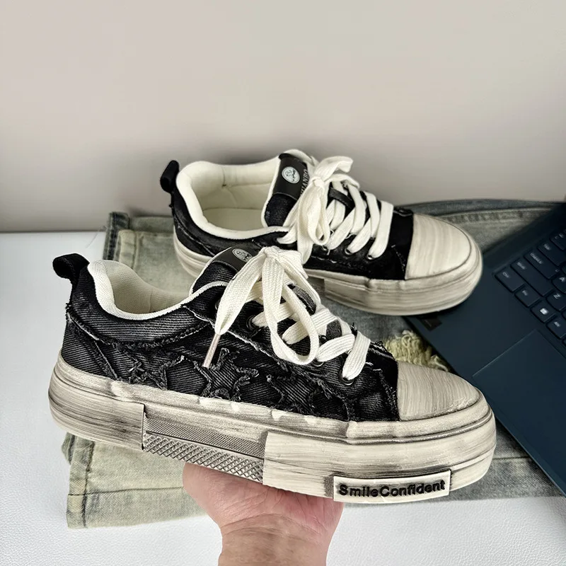 

Classic Black Men's Espadrilles Make Dirty Style Canvas Sneakers Man Breathable Platform Vulcanize Shoes for Men zapatos de lona