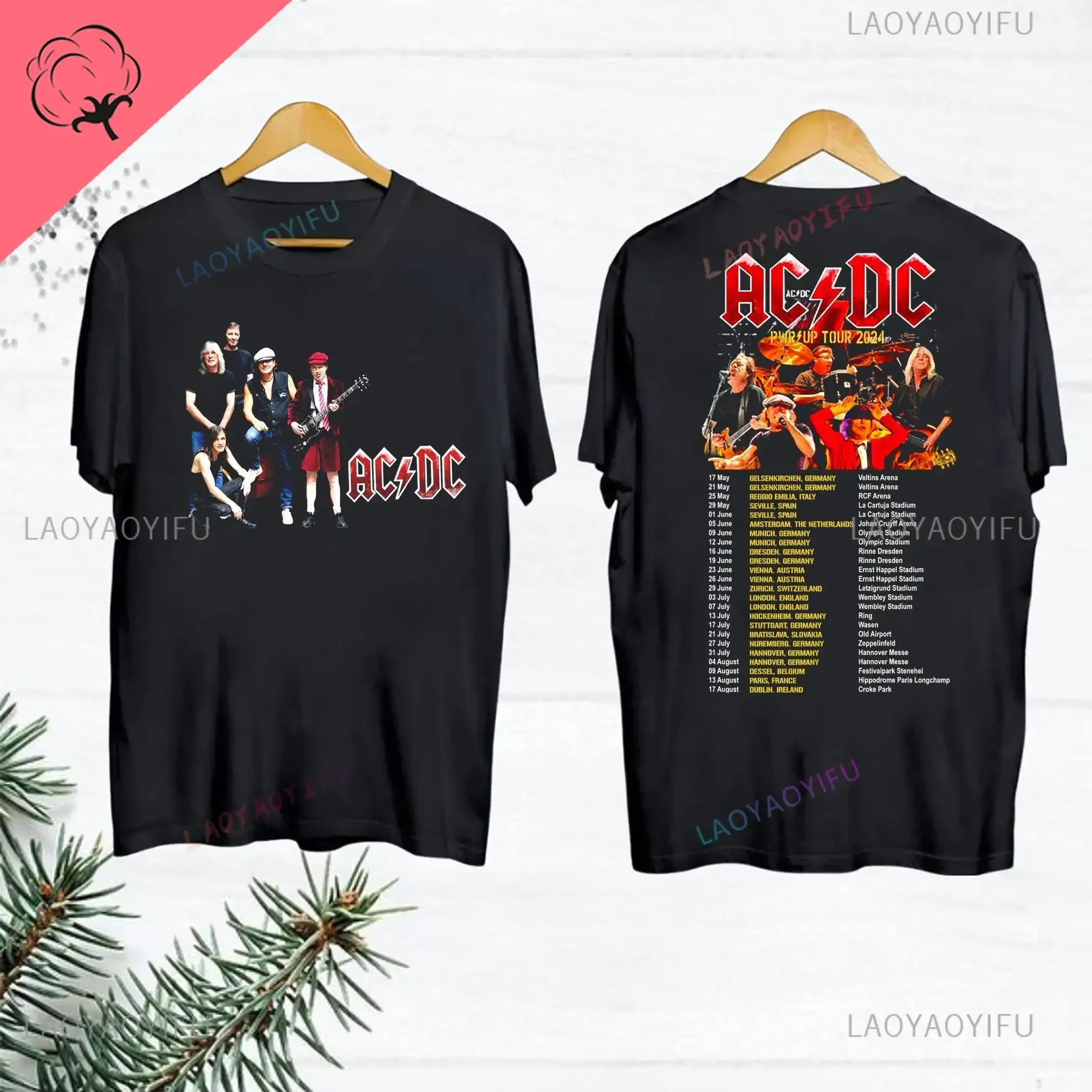 2025 AC-DC الفرقة 51 سنة نادر تي شيرت تقليدي هم عن روك كلمات عادية قصيرة الأكمام للجنسين جولة علوية PWRUP القطن قميص #3