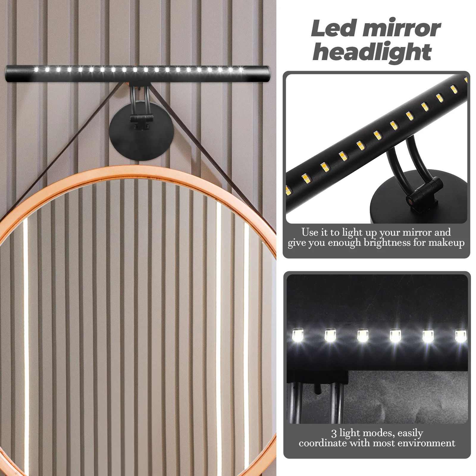 

Led Makeup Mirror Light 3 Modes Dimmable Vanity For Bedroom Bathroom Wall Mounted Mirror Lights Lights