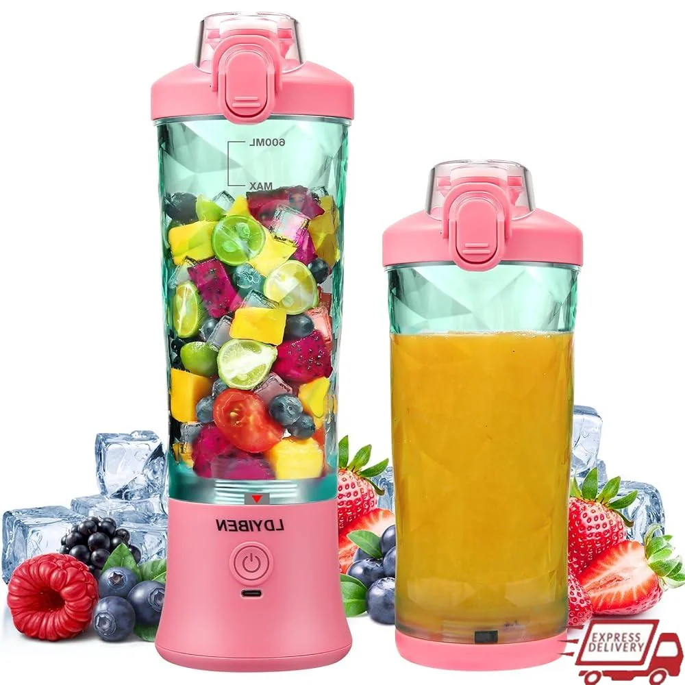 

Portable Blender Mini Electric Smoothie Maker 600ml with 6 Blades Shakes Juice Ice Crush Personal Travel Kitchen Use