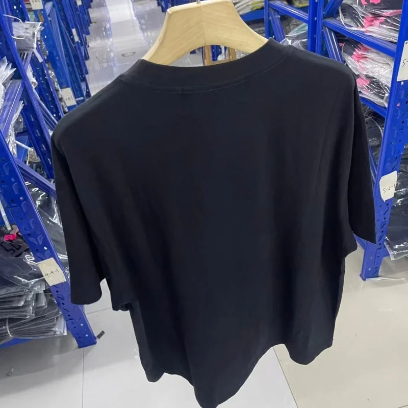 Paly Rhinestone Mask Print T-Shirt Unisex Streetwear Oversized Casual Hip Hop Short Sleeve