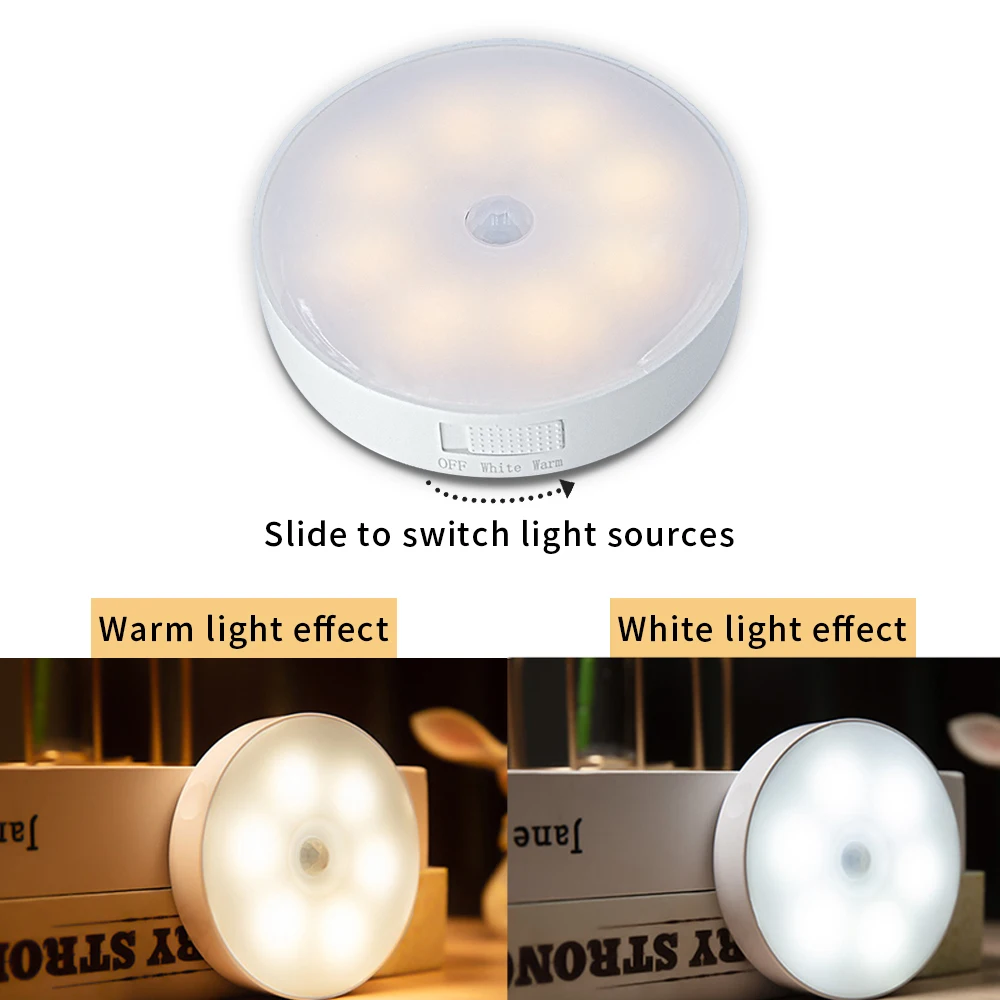 Motion Sensor Night Light USB Rechargeable Wireless Bedside Light LED Dimmable Magnet Night Lamp Bedroom Hallway Kitchen Closet