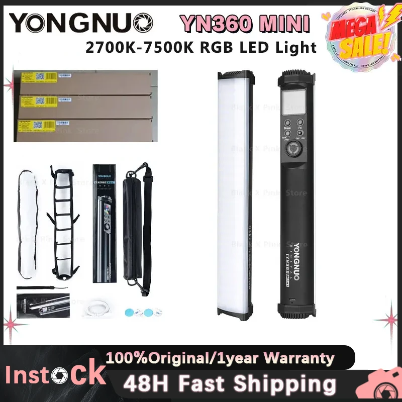 YONGNUO YN360 MINI YN360MINI Tube Stick Light 2700K-7500K RGB Colorful Bicolor 2600mAh Photography Lighting LED Soft Handheld