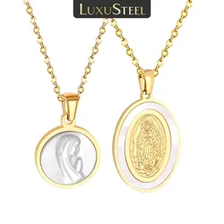 LUXUSTEEL Golden Virgin Mary Necklace Stainless Steel Religious Prayer Amulet Jewelry Classic Arabic Style for Women And Men